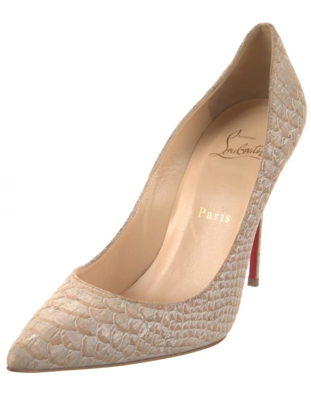 Christian Louboutin Beige/Nude Python-Embossed So Kate Pump